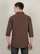 Crocodile Men Brown Slim Fit Stripe Shirt