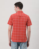 Casual Red Half Sleeve Comfort Fit Checks Shirt with Collar for Men