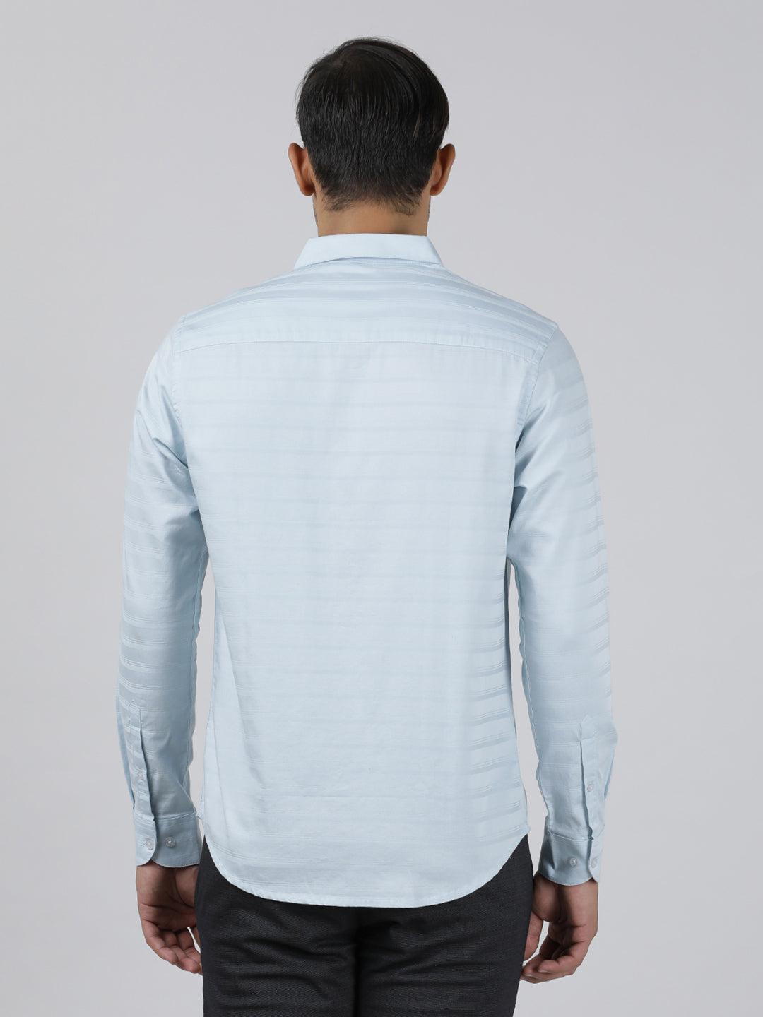 Casual Light Blue Full Sleeve Regular Fit Solid Shirt with Collar for Men