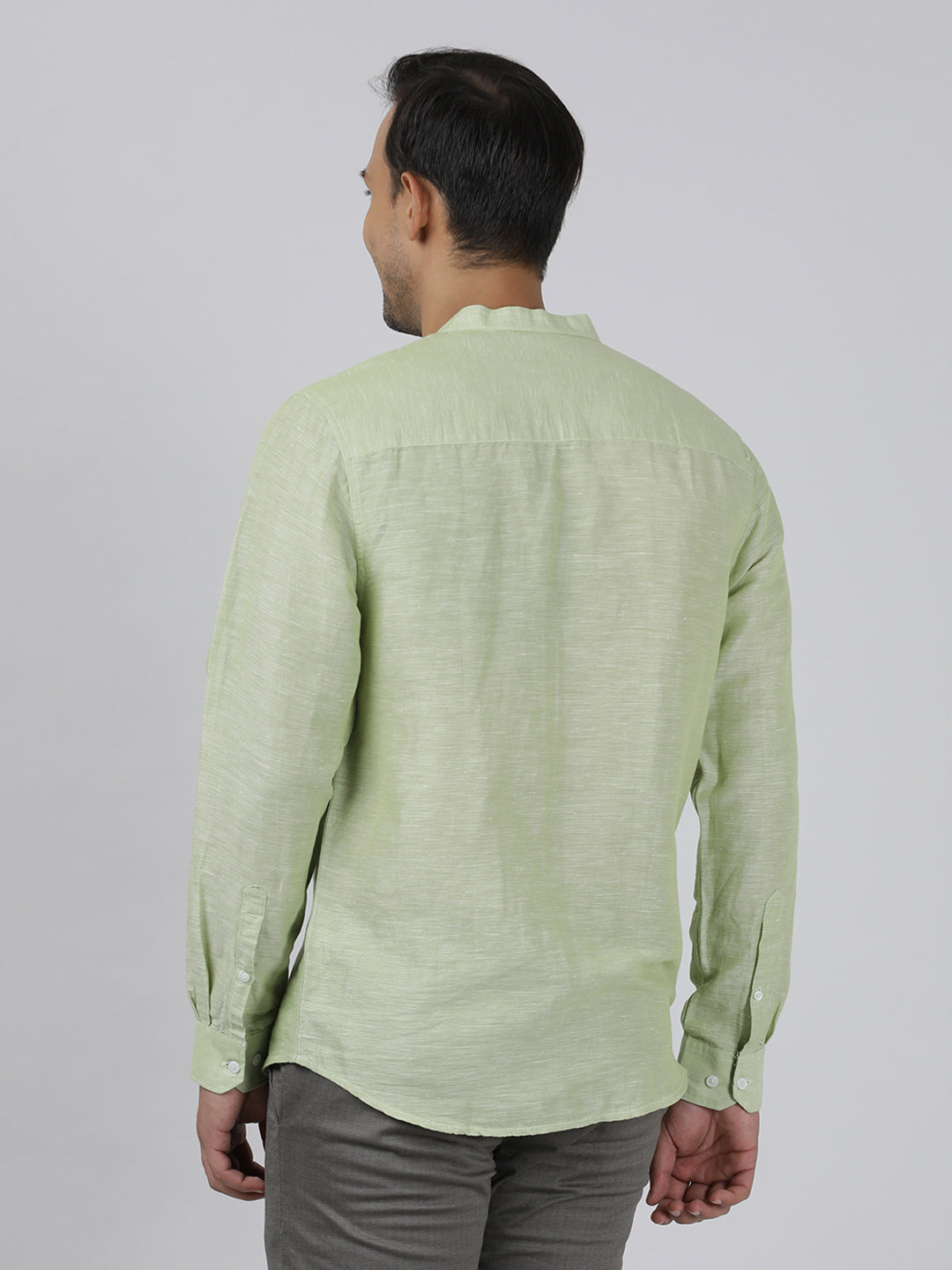 Casual Light Green Full Sleeve Regular Fit Solid Shirt with Collar for Men