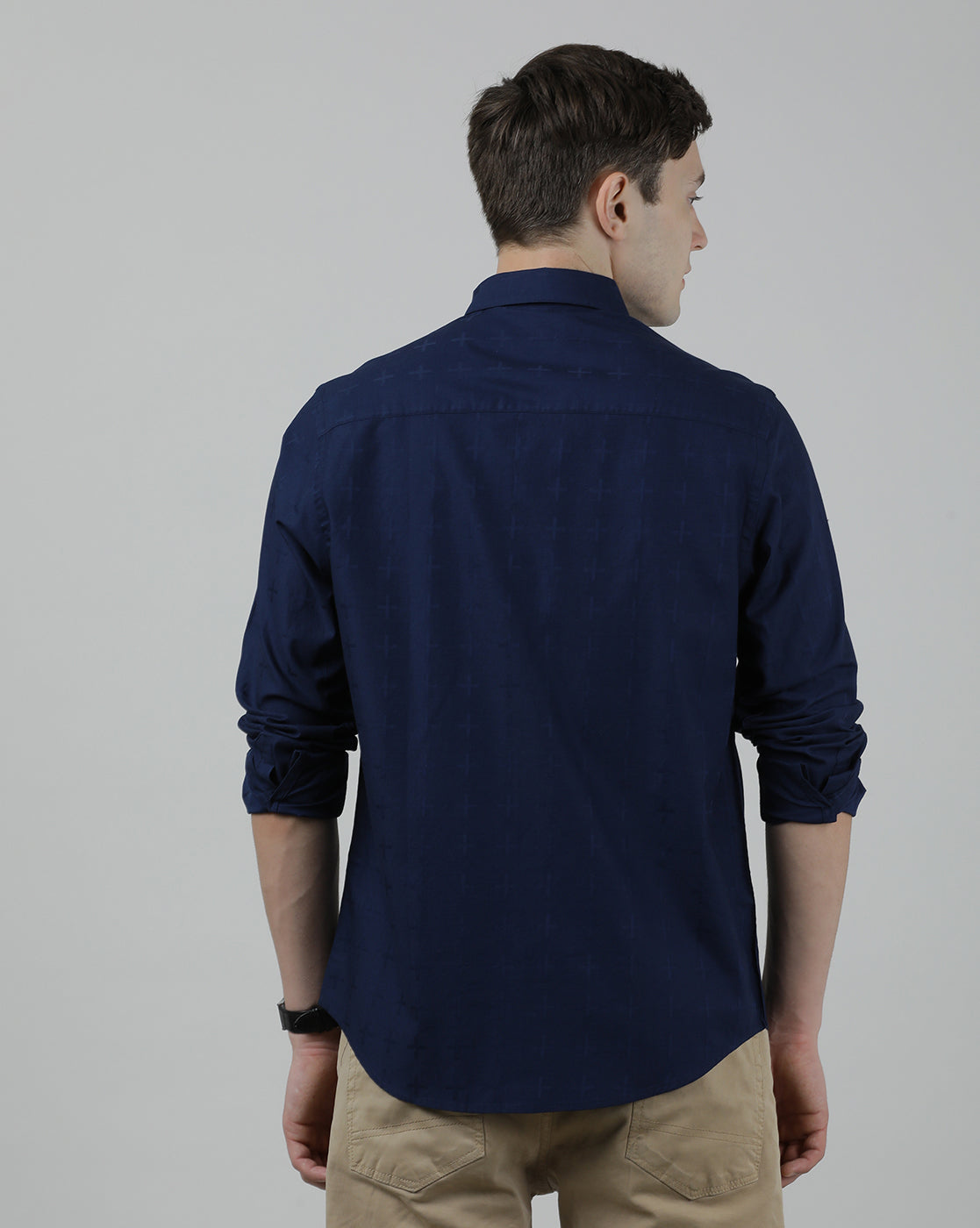 Casual Navy Full Sleeve Comfort Fit Solid Shirt with Collar for Men