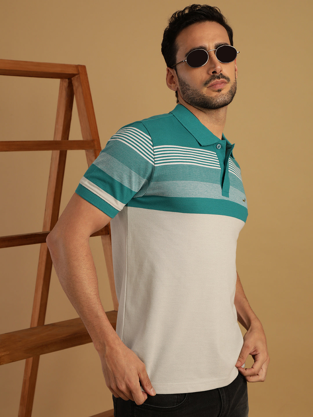 Crocodile Textured Stripe Henley T-Shirt