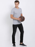 Men's Solid Round Neck Half Sleeve Cotton T-Shirt - GREY MELANGE