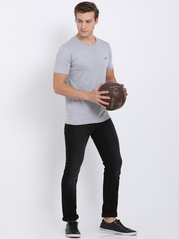 Men'S Solid Round Neck Half Sleeve Cotton T-Shirt - Grey Melange