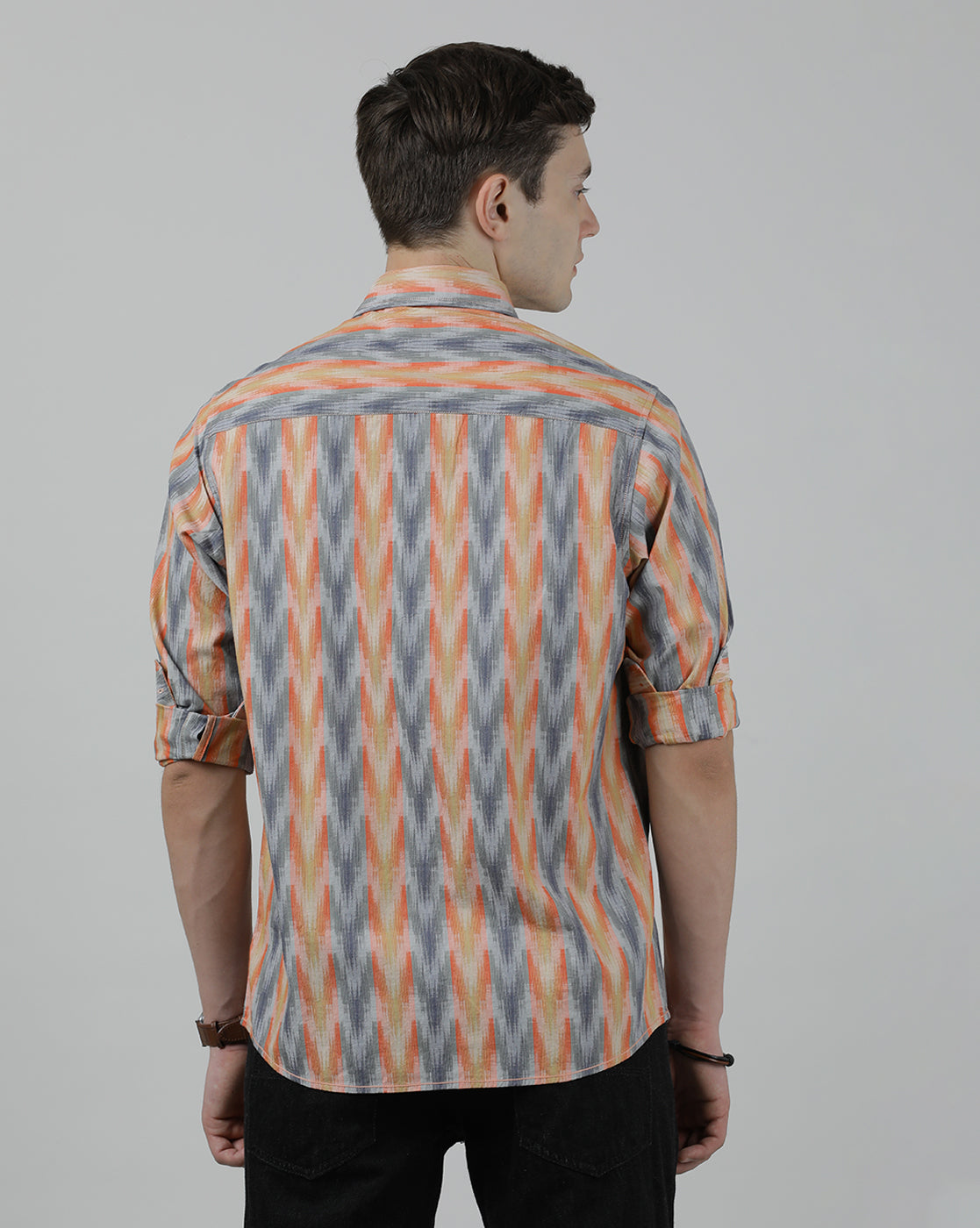 Casual Full Sleeve Slim Fit Stripe Shirt Orange for Men