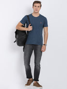 Men's Solid Round Neck Half Sleeve Cotton T-Shirt - DENIM MELANGE