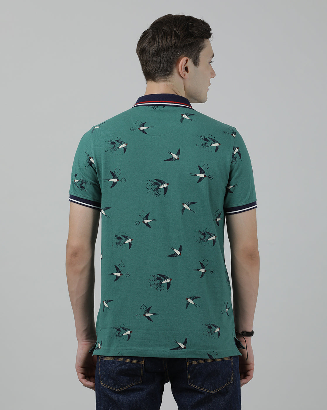 Casual Green T-Shirt Polo Printed Half Sleeve Slim Fit with Collar for Men