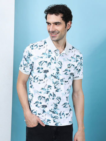 Tropical Grunge All Over Print Polo Shirt In Navy