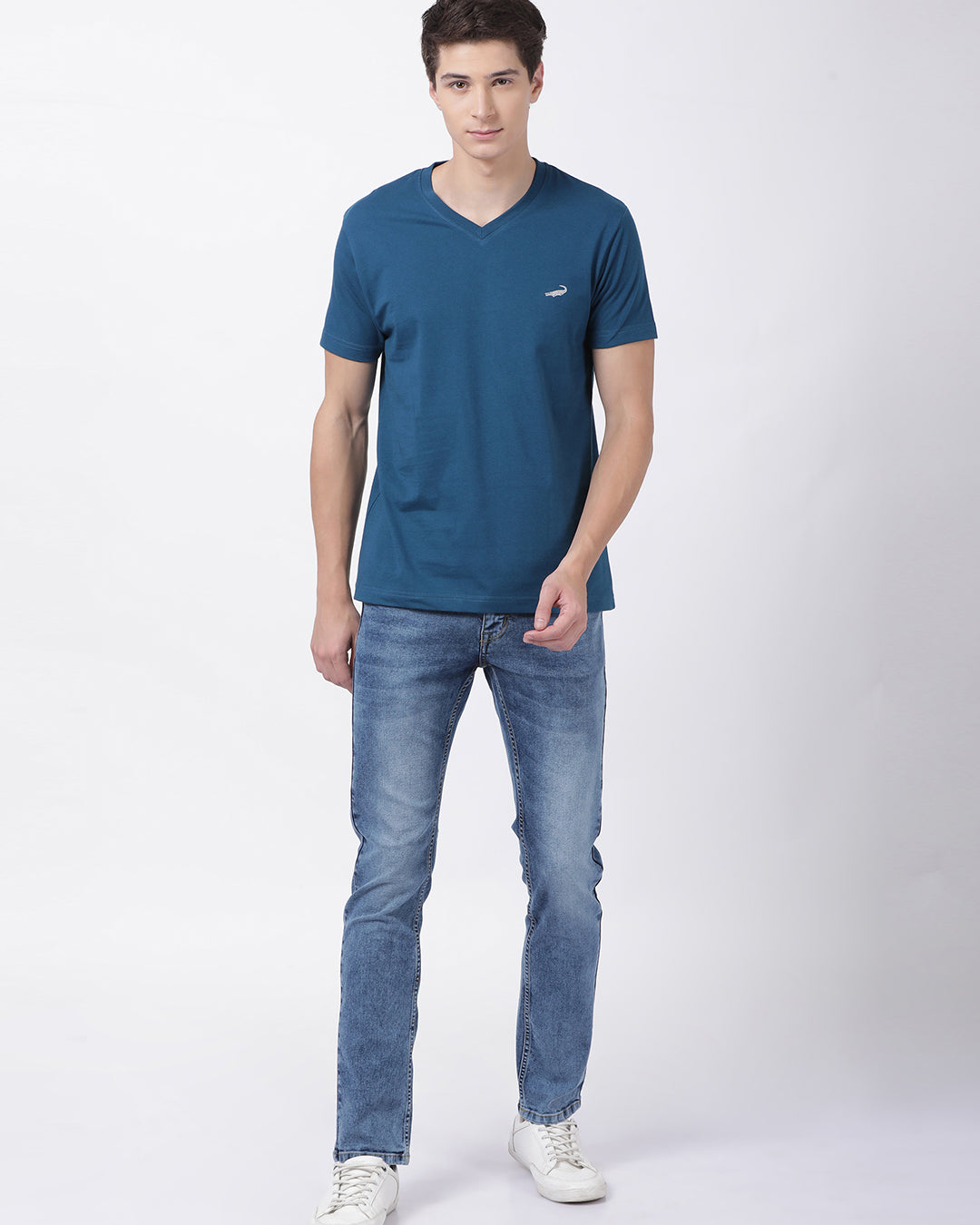Men's Solid V Neck Half Sleeve Cotton T-Shirt - TEAL