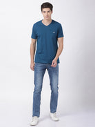 Men's Solid V Neck Half Sleeve Cotton T-Shirt - TEAL