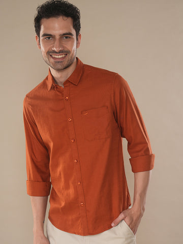 100% Cotton Textured Shirt Burnt Orange
