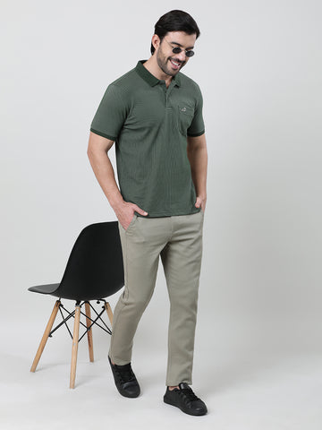 Kombu Green Half Sleeve Yarn Dyed Slim Fit T-Shirt