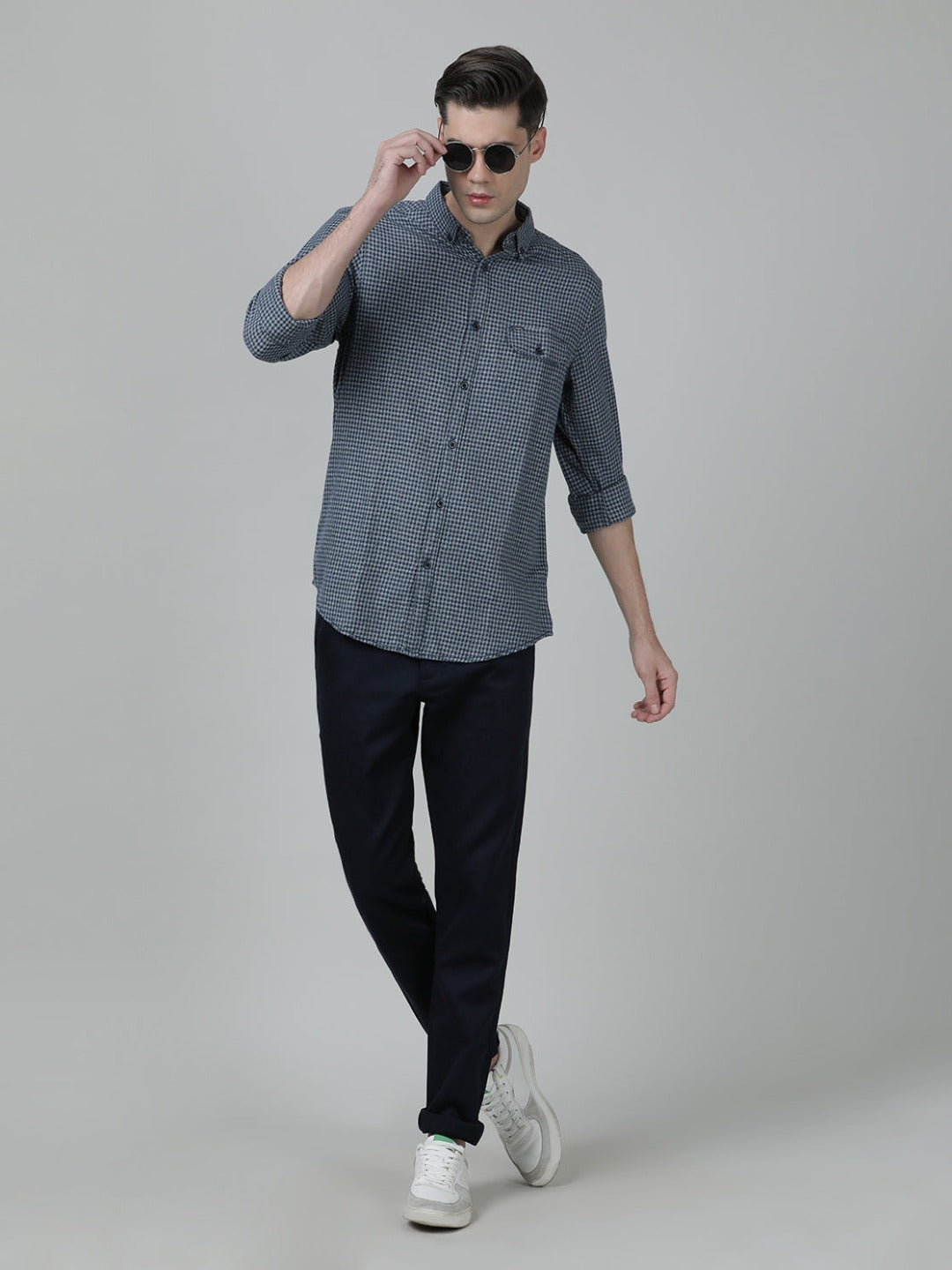Casual Checks Comfort Fit Navy Full Sleeve Shirt with Collar
