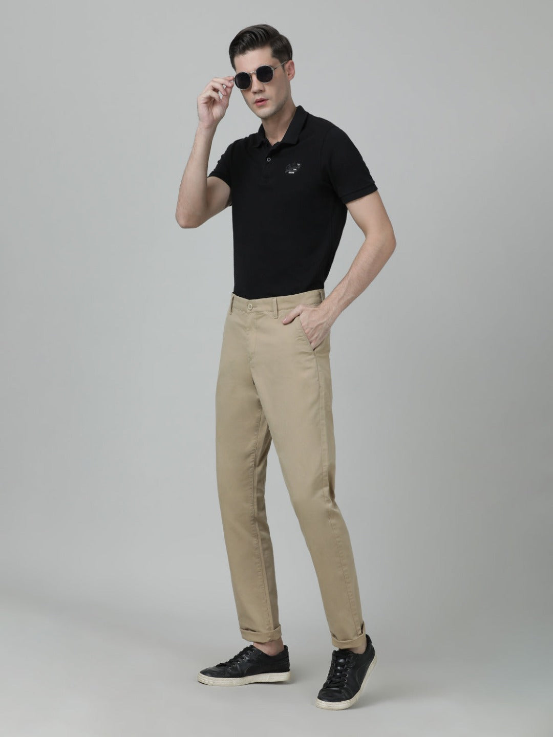 Casual Solid Khaki Slim Fit Slim fit Trouser for Men