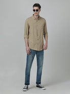 Casual Checks Comfort Fit Full Sleeve Khaki Shirt with Collar