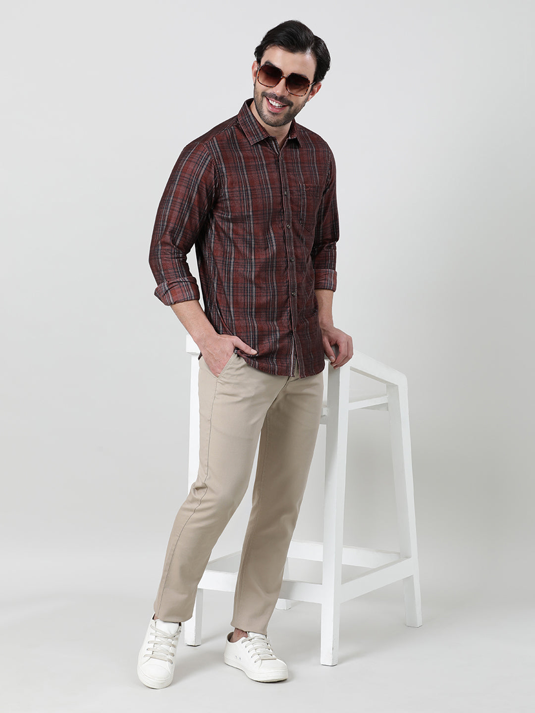Rust Full Sleeve Comfort Fit Checks Shirt