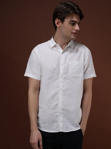 White Half Sleeve Comfort Fit Solid Shirt