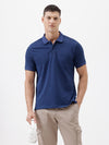 Diamond Mesh All-Over Print Polo T-Shirt In Navy