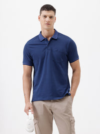 Diamond Mesh All-Over Print Polo T-Shirt In Navy