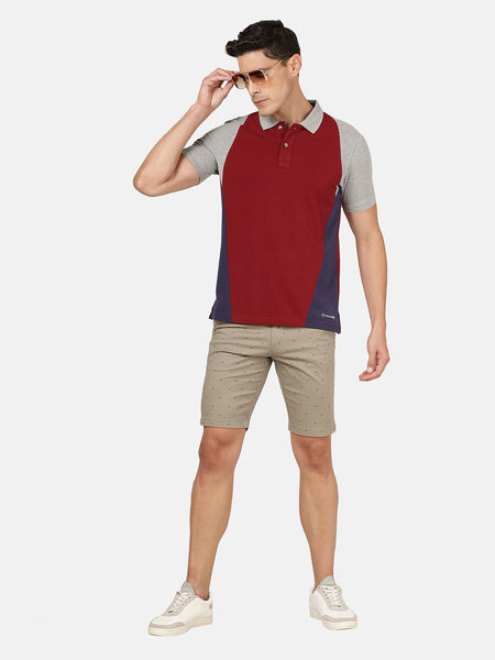 Men Maroon  Antique Ruby Polo Collar Applique Slim Fit T-Shirt