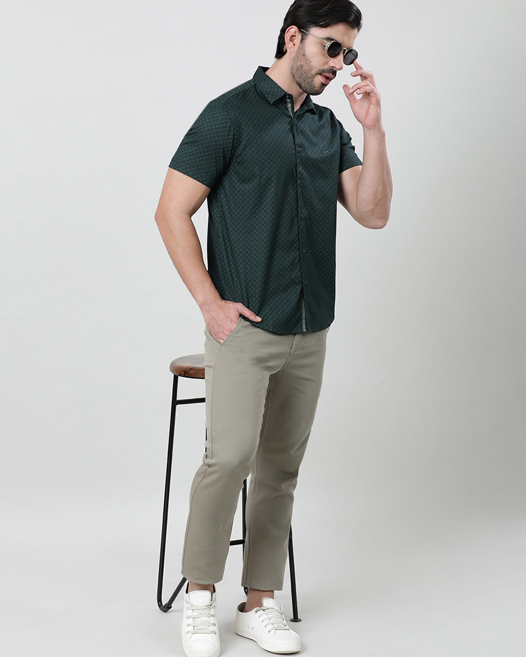 Green Half Sleeve Comfort Fit Printed Shirt