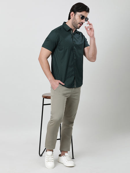 Green Half Sleeve Comfort Fit Printed Shirt