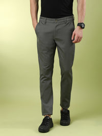 Solid Casual Olive Green Slim Fit Trouser