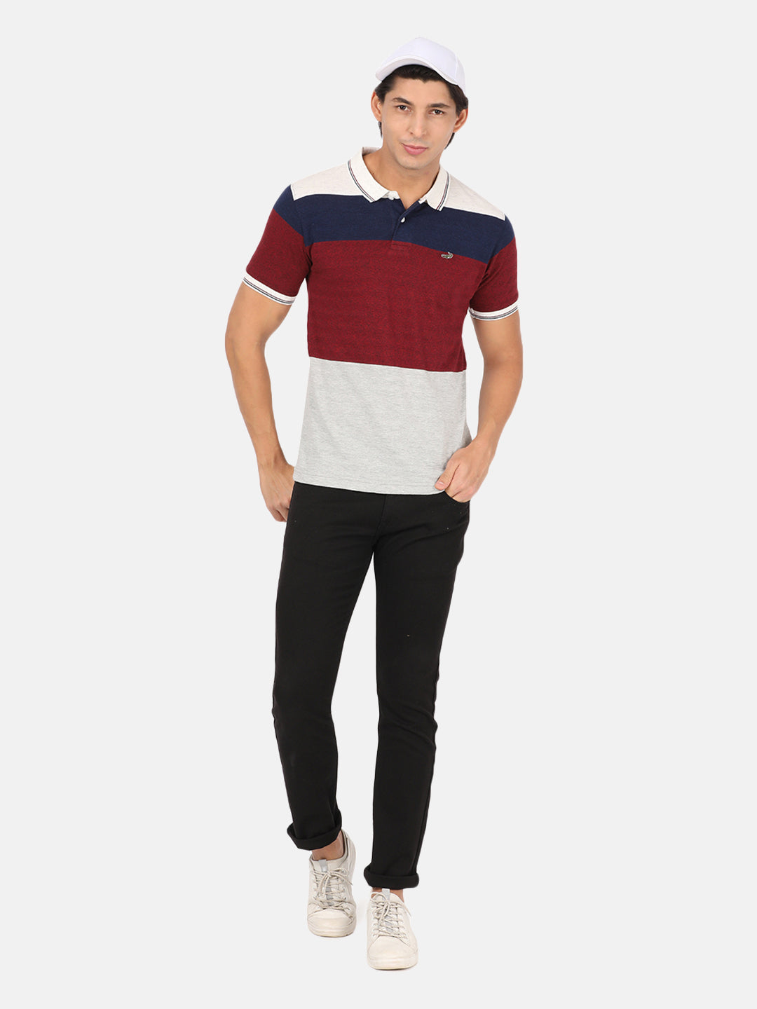 Men Maroon Colourblocked Polo Collar Slim Fit T-shirt