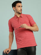 Crocodile Honey Comb Textured Stripe Polo T-Shirt