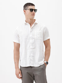 White Striped Half Sleeve Cotton Shirt