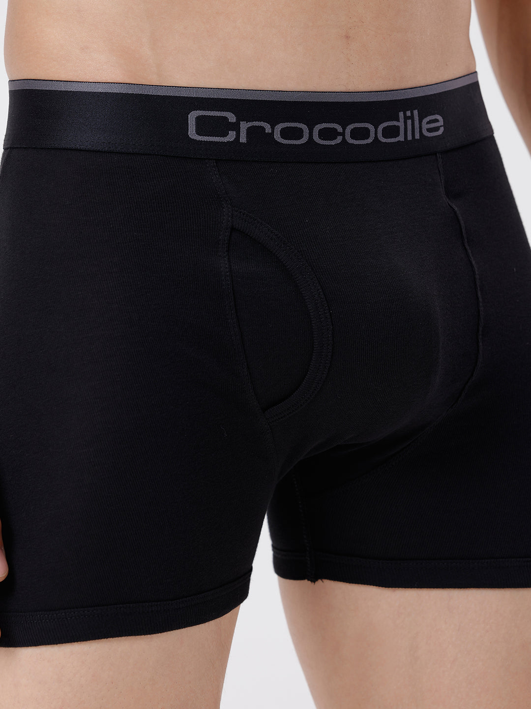 Black boxer briefs with a visible brand logo on a white background