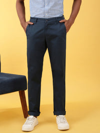 Solid Slim Fit Casual Trouser Navy