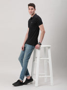 Crocodile Casual Black T-Shirt Striper Half Sleeve Slim Fit with Collar