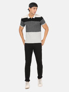 Crocodile Men's Casual Slim Fit Stripe Polo Neck Half Sleeve Charcoal Melange Tshirt