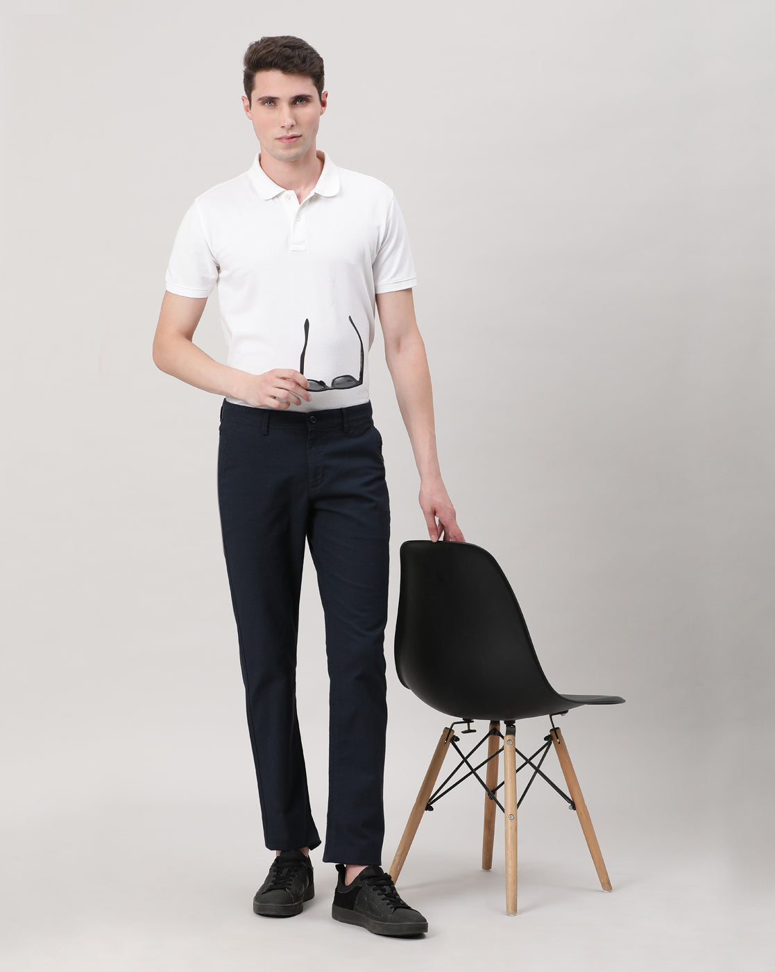 Casual Trousers Slim Fit Solid Navy for Men