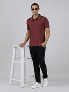 Crocodile Maroon Polo Neck Half Sleeve Slim Fit T-shirt