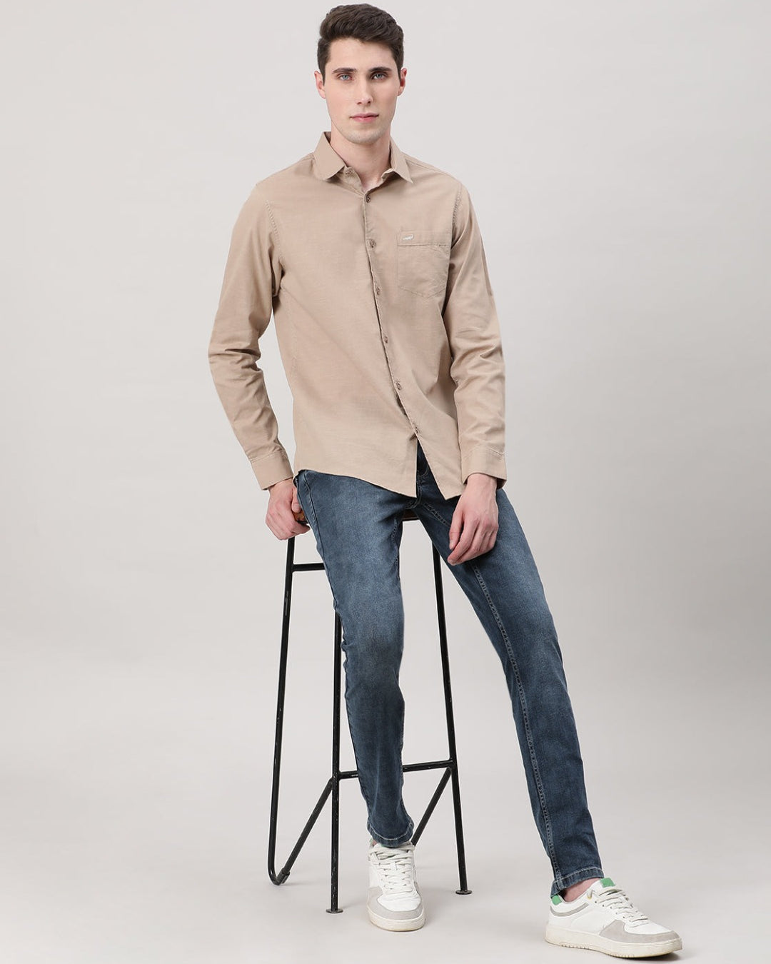 Crocodile Casual Full Sleeve Comfort Fit Solid Shirt Khaki with Collar
