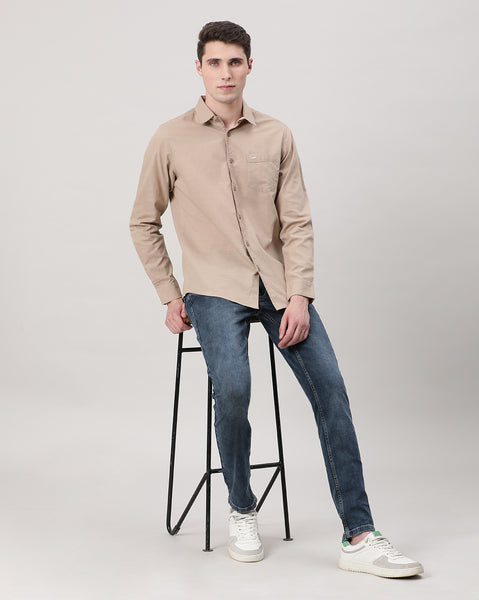Casual Full Sleeve Comfort Fit Solid Shirt Khaki with Collar