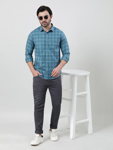 Blue Full Sleeve Comfort Fit Yarn Dyed Checks Shirt