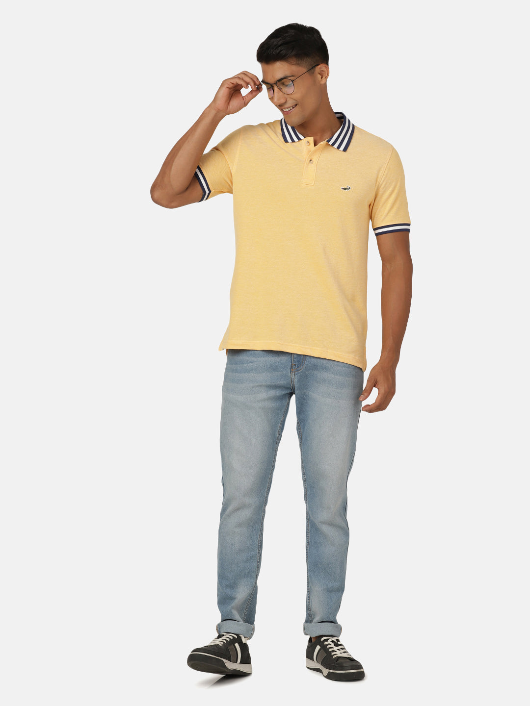 Crocodile Casual Slim Fit Birds Eye Collar Neck Half Sleeve Yellow Tshirt