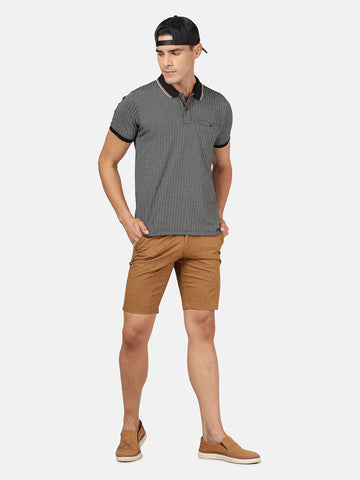 Casual Slim Fit Jacquard Polo Neck Half Sleeve Black Tshirt