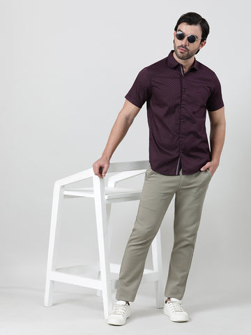 Maroon Half Sleeve Comfort Fit Printed Shirt