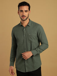 Green Casual Solid Full Sleeve 100% Cotton Shirt