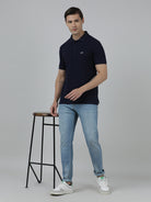 Crocodile Casual Slim Fit Solid Polo Neck Half Sleeve Navy Tshirt