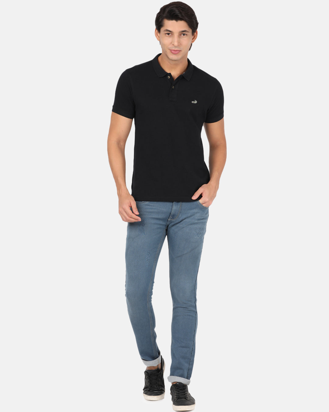 Crocodile Casual Slim Fit Solid Polo Neck Half Sleeve Black Tshirt