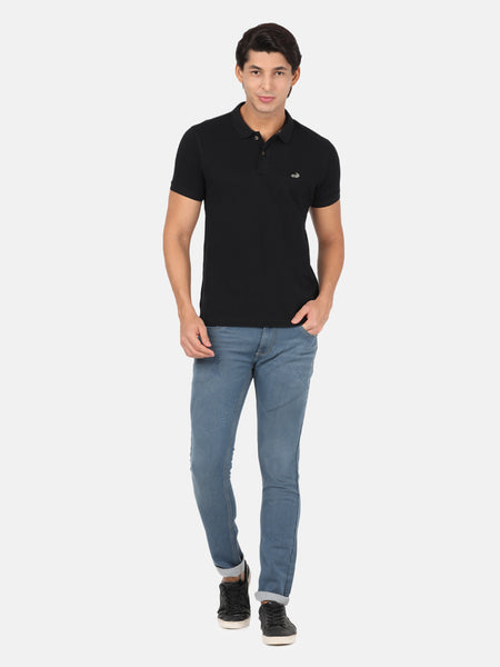 Casual Slim Fit Solid Polo Neck Half Sleeve Black Tshirt