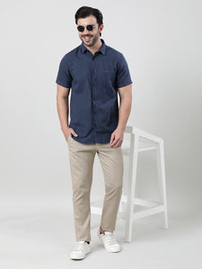 Navy Half Sleeve Comfort Fit Printed Dots Shirt