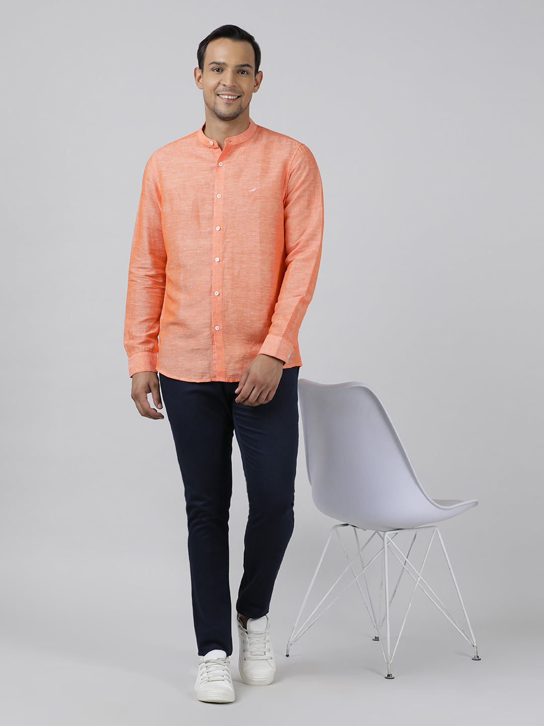 Crocodile Casual Orange Full Sleeve Regular Fit Solid Shirt with Collar for Men