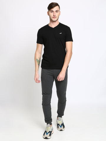Men'S Solid V Neck Half Sleeve Cotton T-Shirt - Black