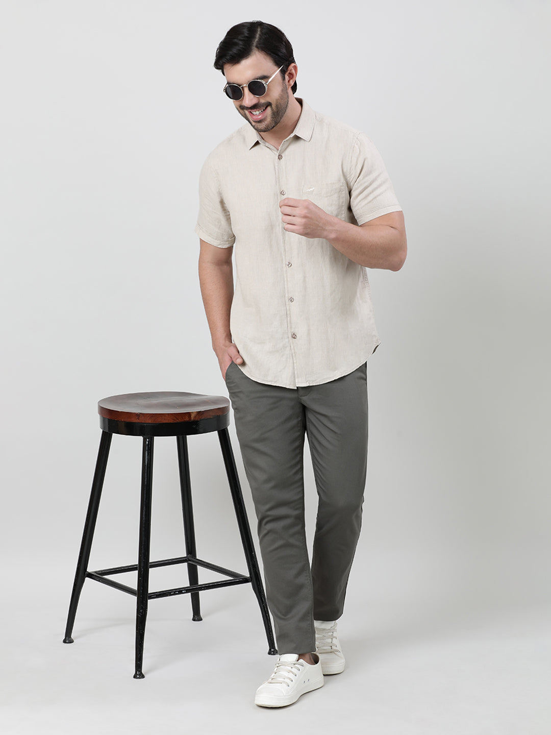 Slim Fit Solid Olive Trouser